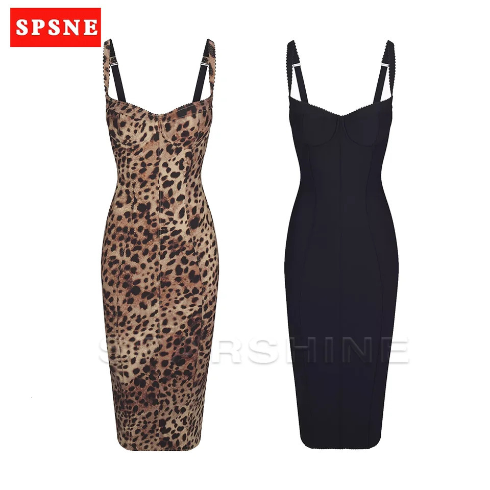 Sexy Leopard Print Dress Womens Sleeveless Fitted Stretch Bodycon Mid-Calf Dress Clubwear Evening Party Dresses 251231