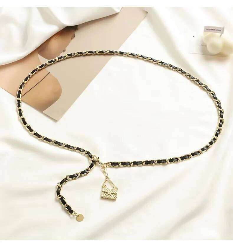 Gold Metal Bag Thin Women Belt Elegant Shiny Tassel Long Chain Waist For Ladies Fashion Dress Skirt Waistband Body Belts