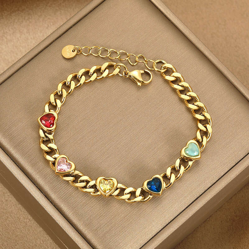 Bracelet Womens Stainless Steel Non-Fading Cuban Chain Crystal Retro Niche Daily Party Wear Jewelry