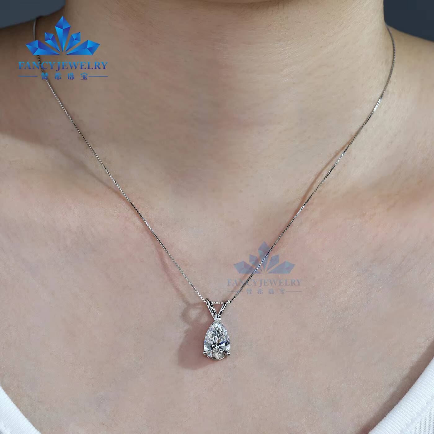 Luxury 1CT-5CT Pear Cut HPHT CVD Lab Grown Diamond Pendant 10k 14k 18k Gold Solitaire Diamond Fine Necklace with IGI