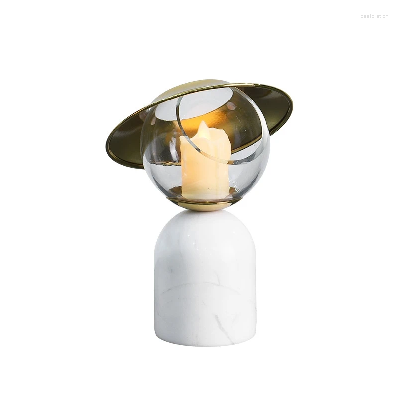 Candle Holders Marble Candlestick Candelabrum Planet Flying Saucer Cartoon Crafts Tabletop Ornament Home Decoration Accessories XJ260305