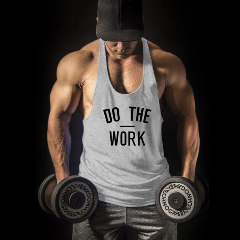 DO THE WORK Profession Bodybuilding Stringer Singlets Mens Cotton Y Back Gym Tank Tops Breathable Fitness Sleeveless Shirt 260108