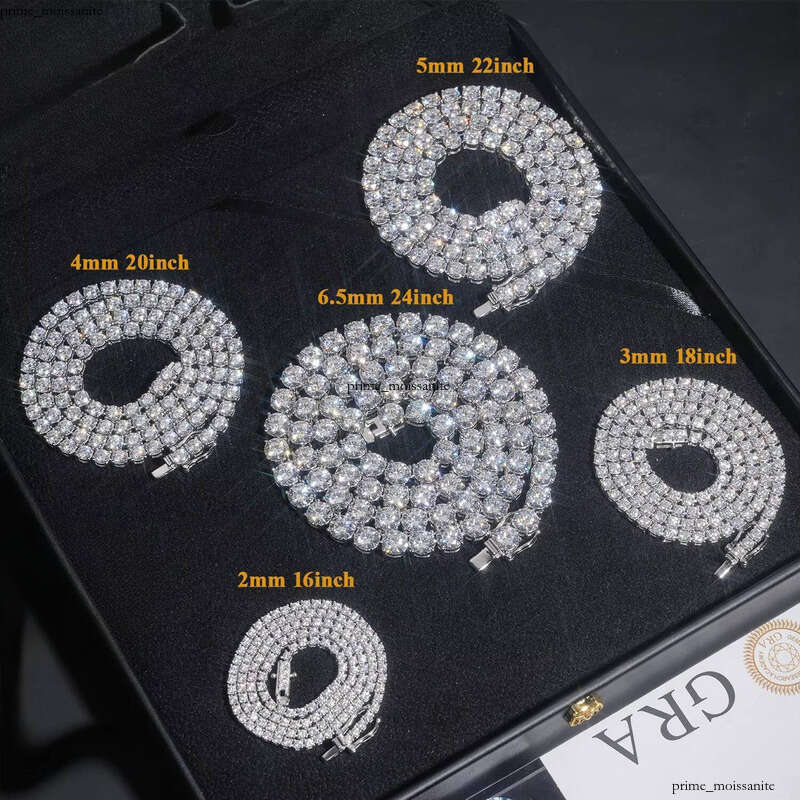 2mm-6.5mm Gold Plated Hip Hop Jewelry 925 Sterling Silver Vvs1 Silicon Stone VVS Moissanite Tennis Chain Bracelet Necklace dc