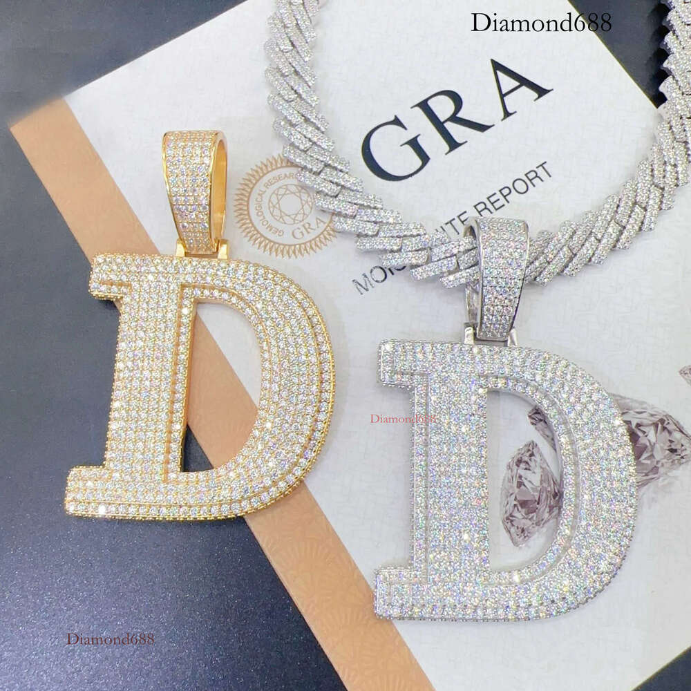 Custom Hip Hop Initial Letter D Pendant Men Iced Out VVS Moissanite Pass Diamond Tester GRA certificate