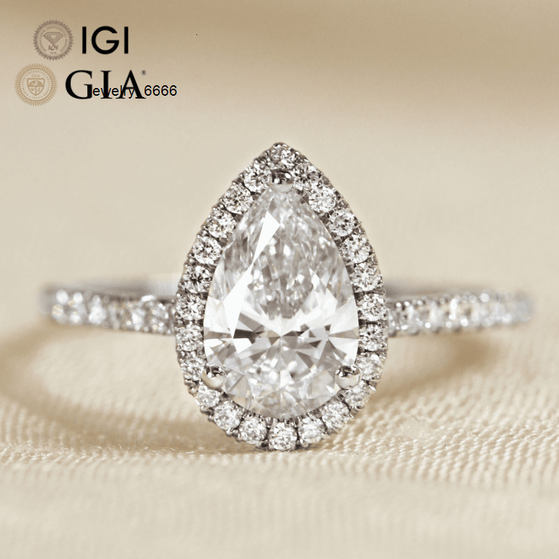 GIA Igi Certified Custom 1-5ct Pear Cut Engagement Ring Real Gold Halo Lab Grown CVD Created Diamond for Womens Wedding Jewelry
