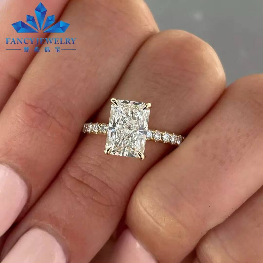 2025 Factory Wholesale 14K White Gold Engagement and Wedding Ring 3CT Radiant Cut Moissanite 18K Four Claw Prong Diamond Rings