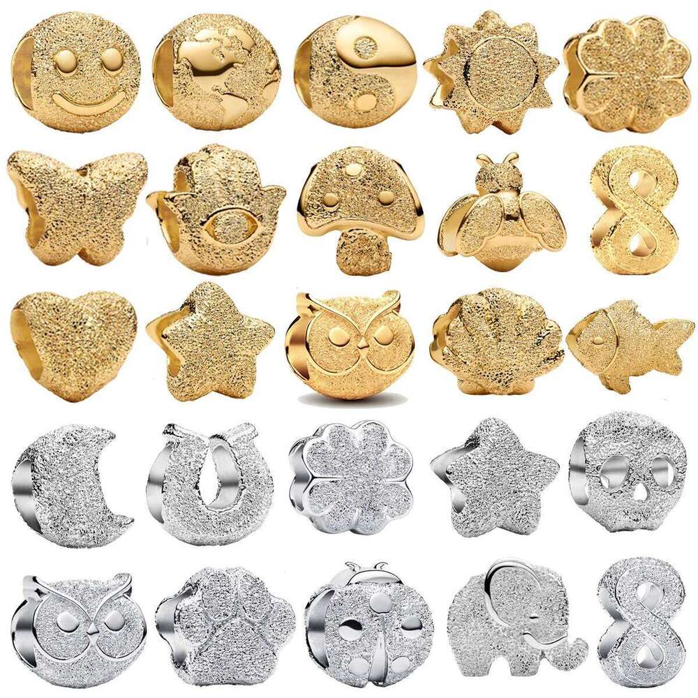 New 925 Sterling Silver Gold Round Star Moon Love Butterfly Owl Bead fit Original Bracelets Necklaces Women's DIY Jewelry Gifts