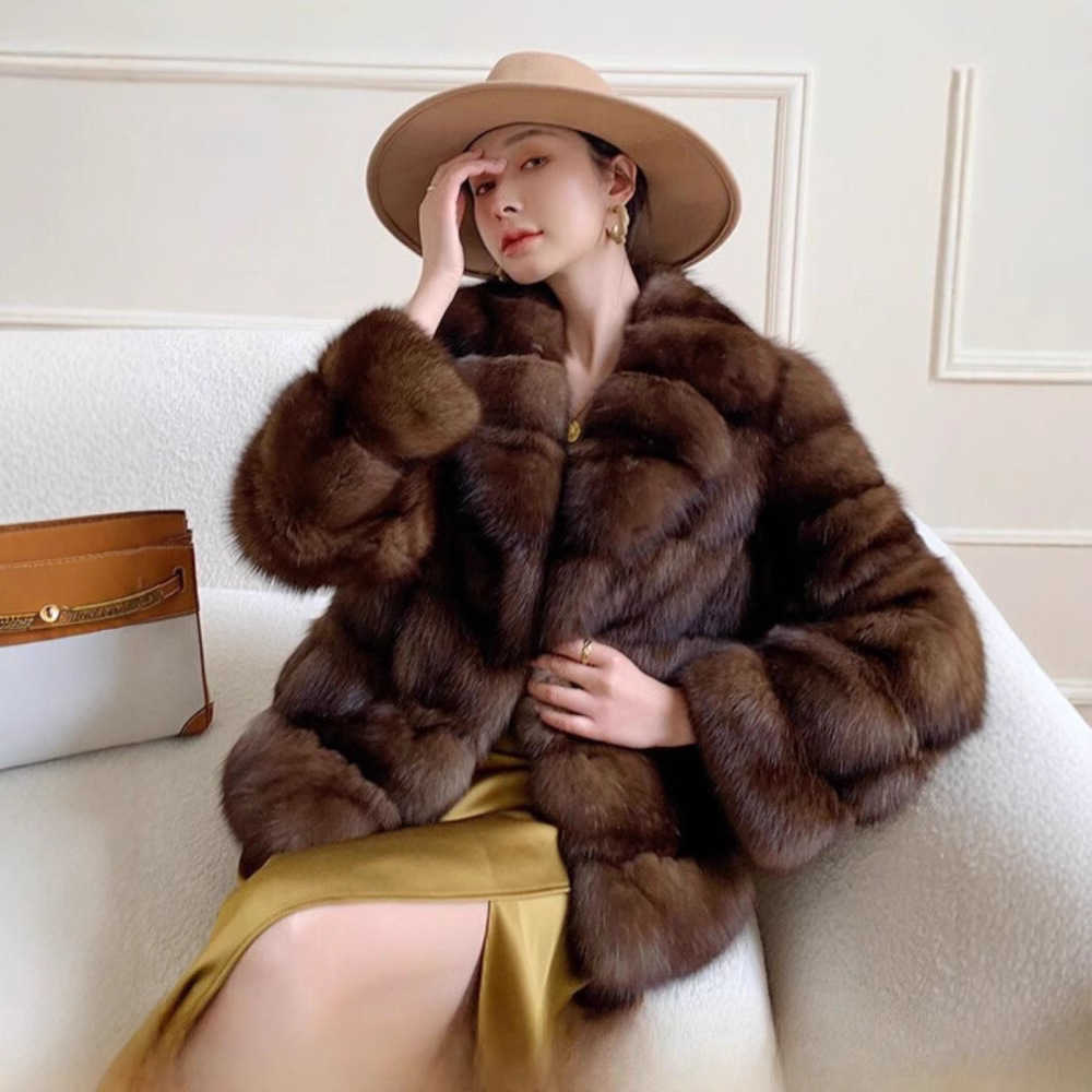 European Version Light Luxury Starry Sky Purple Sable Coat 2025 Autumn Winter Short Warm Suit Collar Eco-Friendly Fur Jacket for Women L260109