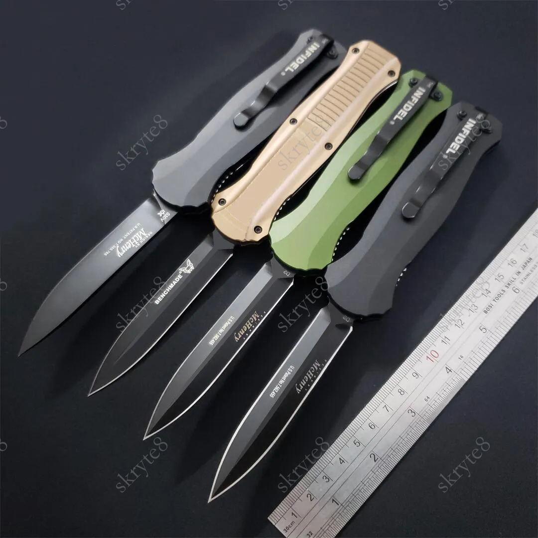 8Models 3300BK Infidel Out the front Knife 3.95 D2 Black Double Edge Blade Aluminum Handles Outdoor Camp Hunt Tactical Pocket Knives 3310 3350 EDC too