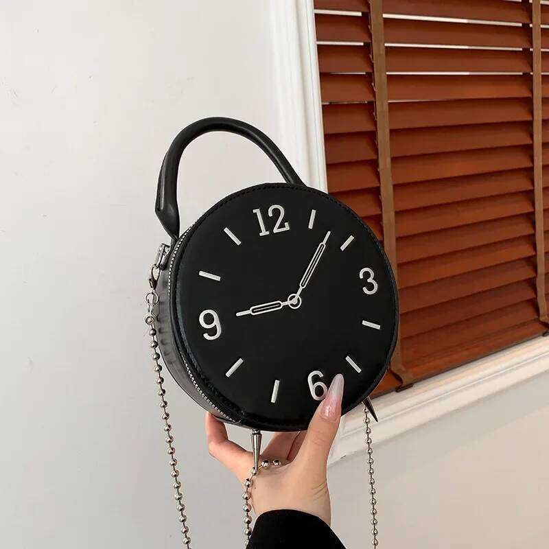 Women's Fashion Cute PU Crossbody Handbag Small round Shoulder Bag with Clock Design XJ260109