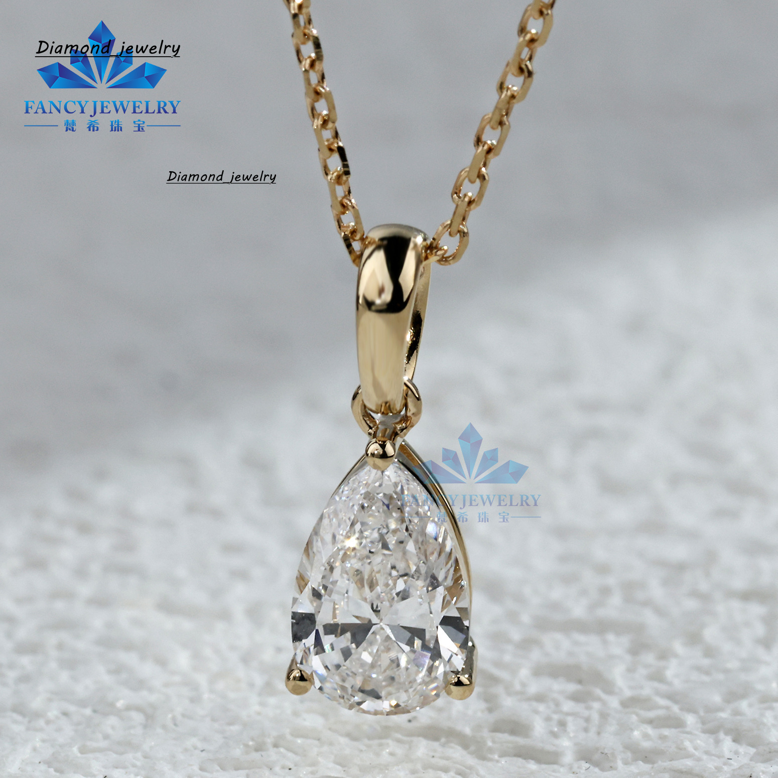 Luxury 1CT-5CT Pear Cut HPHT CVD Lab Grown Diamond Pendant 10k 14k 18k Gold Solitaire Diamond Fine Necklace with IGI