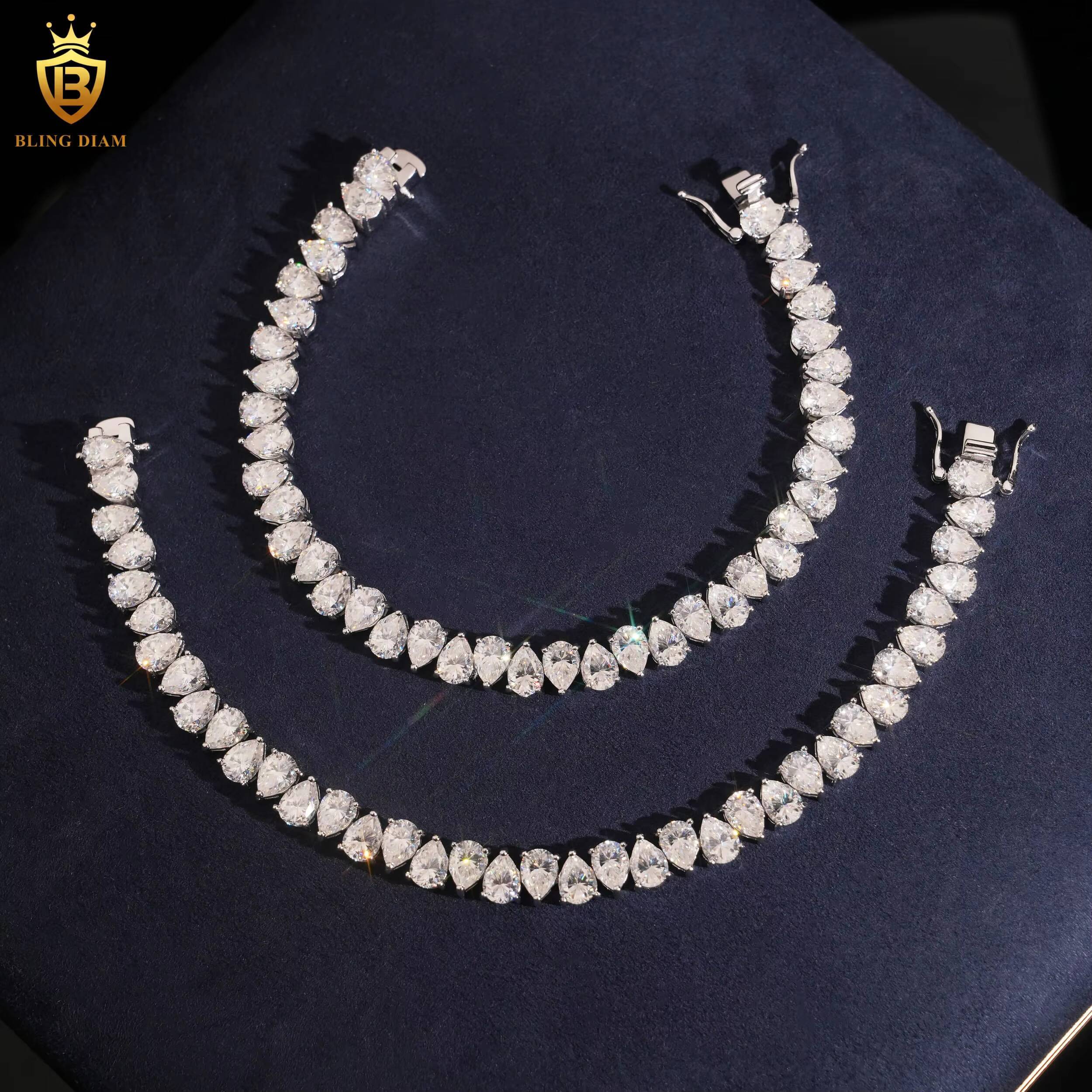 Hot Sale VVS Moissanite Tennis Chain Bracelet 925 Silver 57mm Pear Cut Moissanite Bracelet Pass Diamond test Hip Hop Bracelet - view 3