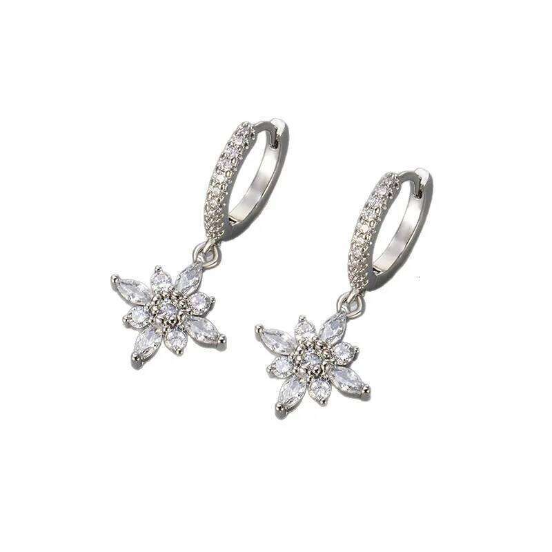 925 Sterling Silver Earrings for Women Geometric Shinning Gold FLower Earring Fashion Jewelry Gift Party Wedding pendientes