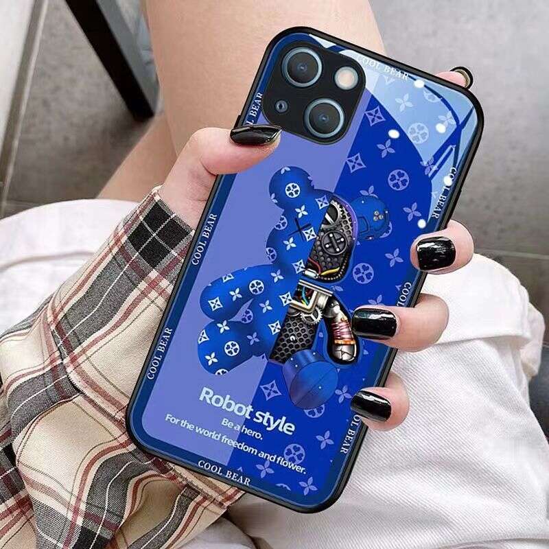 Phone case For iPhone 17 pro max Compatible with Apple 14 Phone Case 13 New iPhone 17 Plush Bear 16 Pro Couple 12 Glass 15 Cartoon Trendy