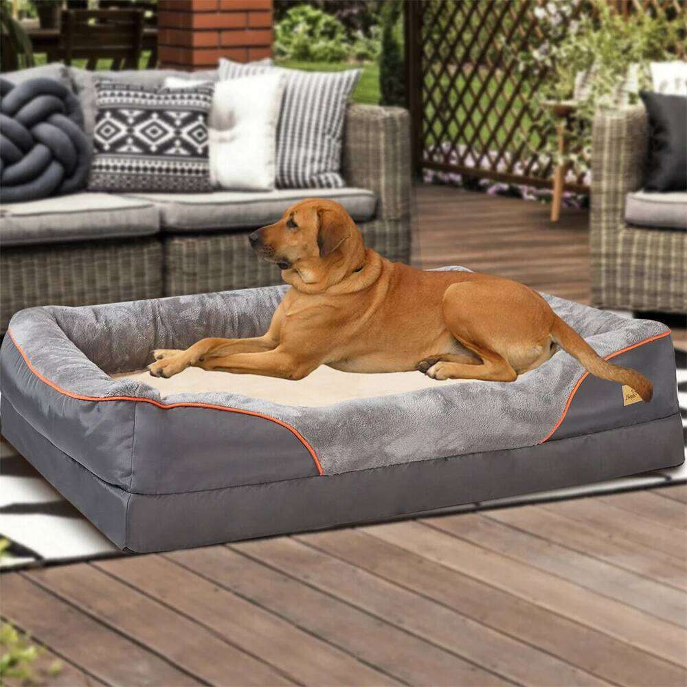Jumbo Large Orthopedic Dog Bed Memory Foam Pet Sofa Waterproof Elevated Cushion Warm Puppy Bolster Couch Removable Cover 26N0109