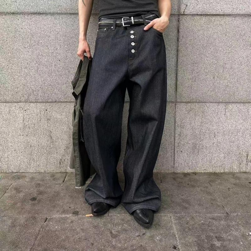 Men's Jeans MWJLPWQ Button Design Machete Denim Baggy High Street Edge Selvedge Niched Hiphop Loose Long Wide Leg Pants 12377