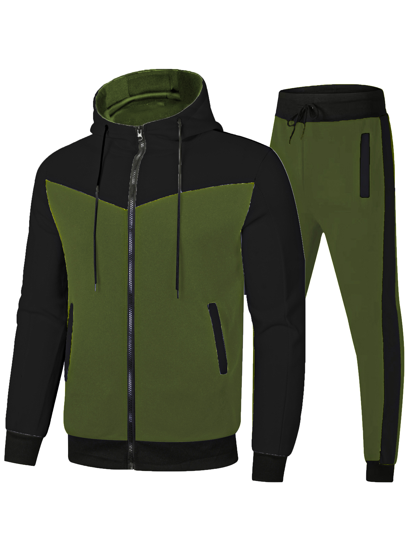 Casual Contrast Stitching Tracksuit for Men - Hooded Jacket & Striped Pants Sportswear