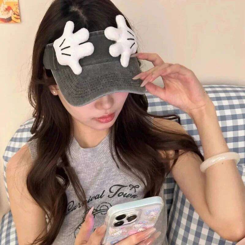 Disney Female 2025 New Cute Cartoon Mickey Little Hand Empty Top Hat Korean Version Retro Washed Denim Visor XJ260109