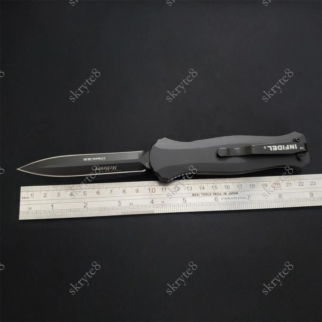 8Models 3300BK Infidel Out the front Knife 3.95 D2 Black Double Edge Blade Aluminum Handles Outdoor Camp Hunt Tactical Pocket Knives 3310 3350 EDC too