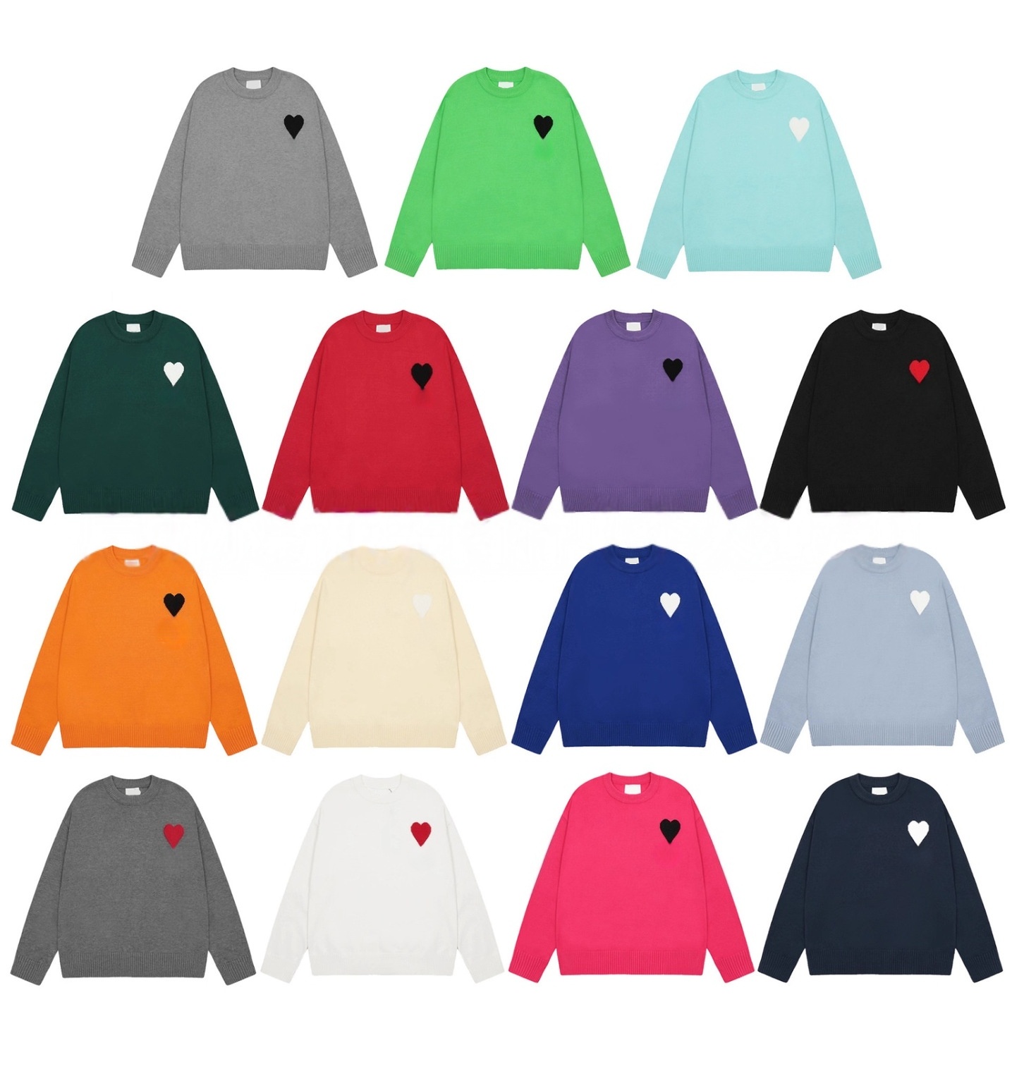 Men's Designer Heart Embroidery Sweater Casual Versatile Long Sleeve Round Neck Pullover Fashion Thicken Warm Knitted Cotton Sweater Winter