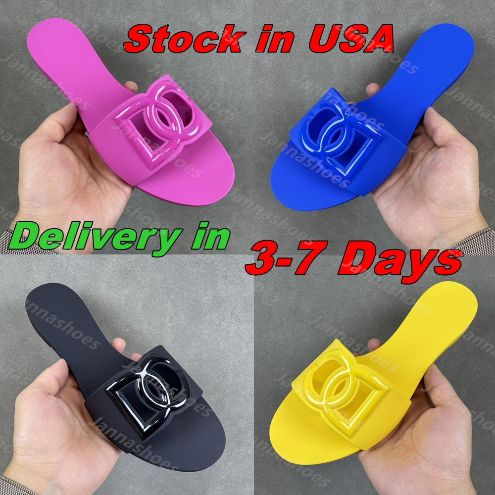 Designer Sandals Women Interlocking Slides Rubber Slippers Ladies Flat Beach Jelly Script Blue Summer Fall Mules Outdoor Waterproof Luxury Size 36-42