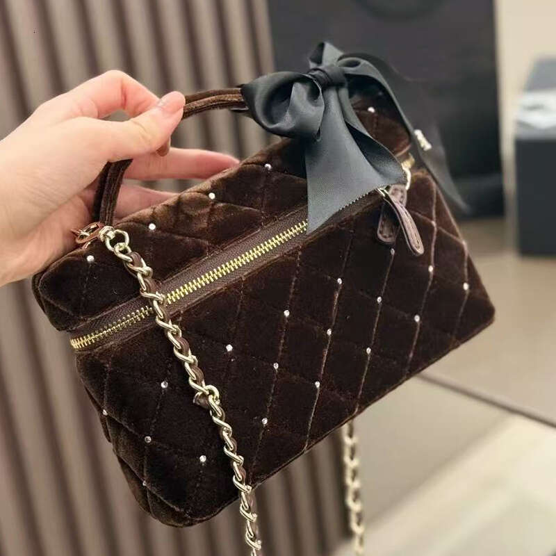 Women Designer Crossbody Bags Burgundy Handbags Velvet Cosmetic Bag Makeup Bag Genuine Leather New Totes Chain Shoulder Bag