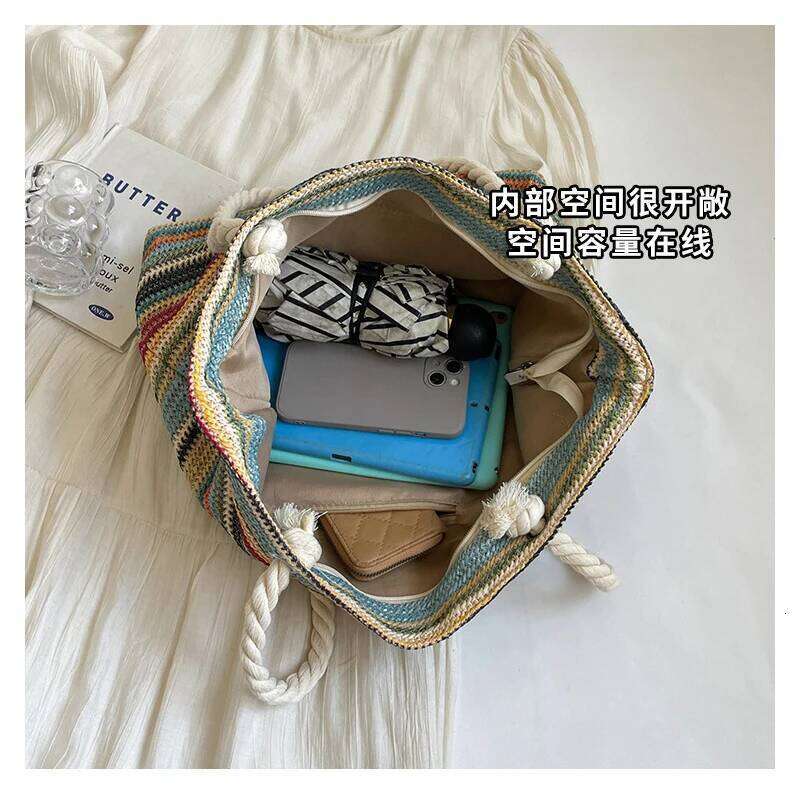 Female Fashion Retro Handbags Women's Nylon Woven Rainbow Casual Shoulder Bags Ladies Leisure Designer Luxury Hand Bag for Lady XJ260109