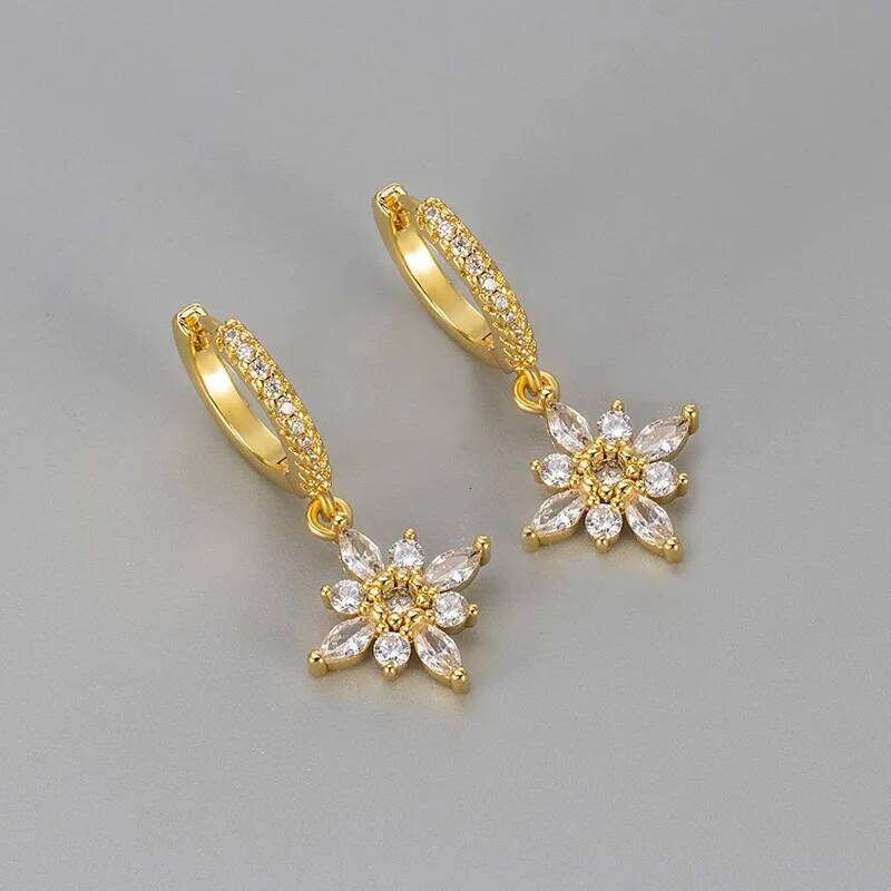 925 Sterling Silver Earrings for Women Geometric Shinning Gold FLower Earring Fashion Jewelry Gift Party Wedding pendientes