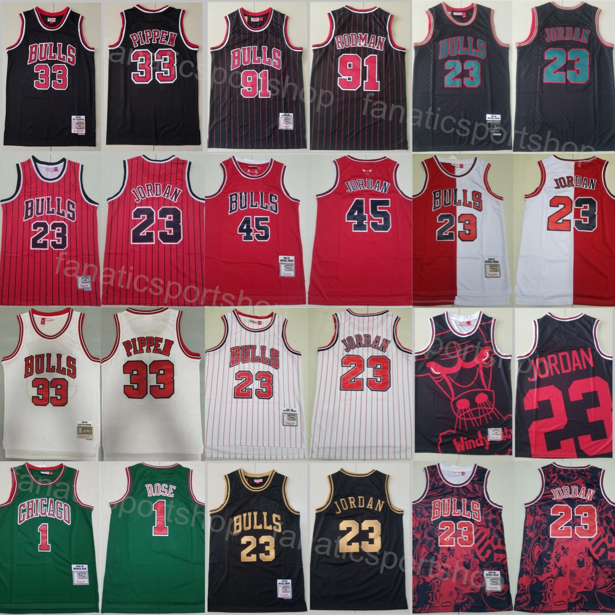 Mans Mitchell Ness Bulls Basketball Jersey Retro Michael 23 Scottie Pippen 33 Dennis Rodman 91 Vintage Shirt Throwback Black Red White Blue Green Team High/Good