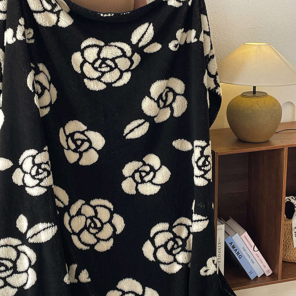 Winter Autumn Coral Fleece Milk & Velvet Children's Multifunctional Throw Blanket Black and White Print