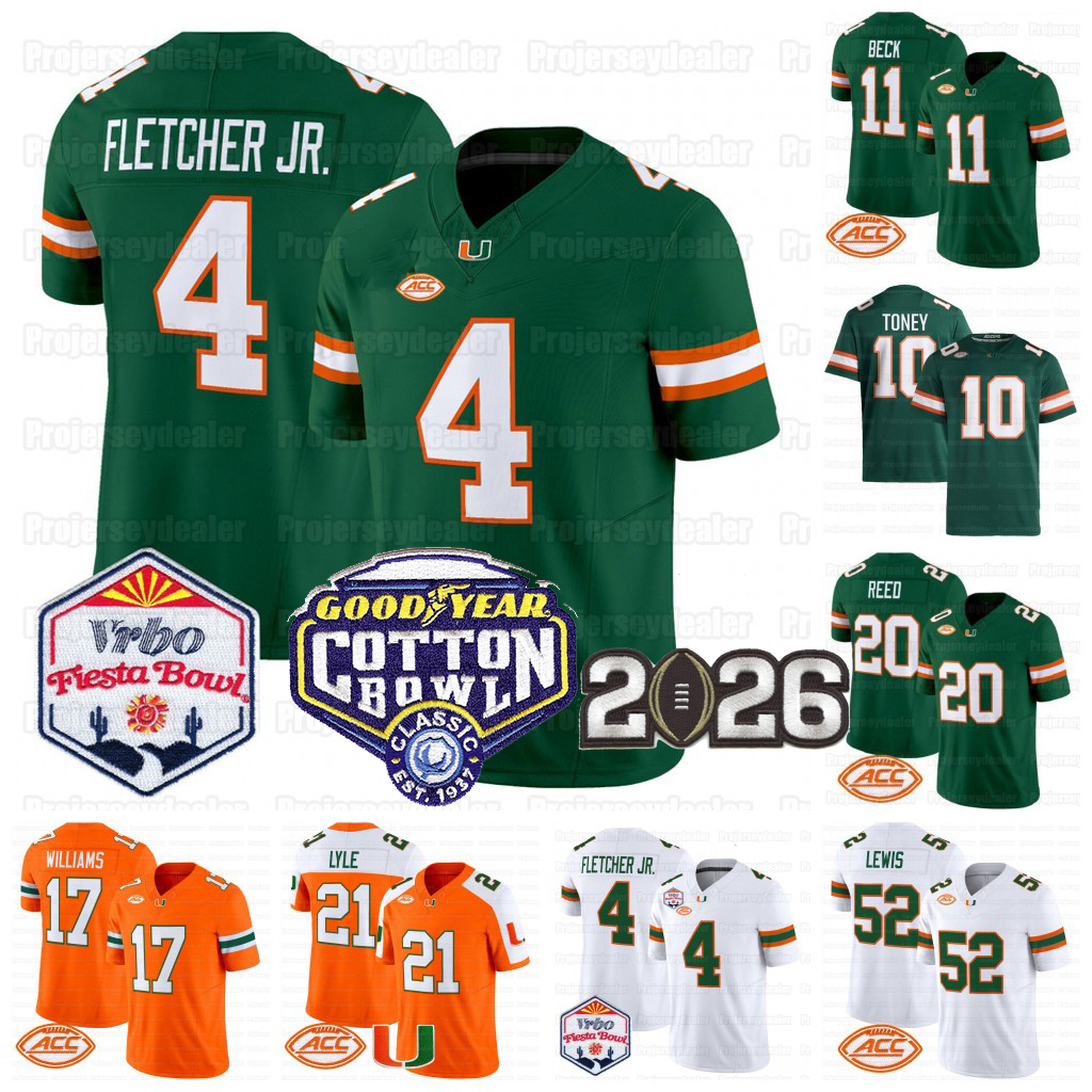 Hurricanes 2026 College Football National Championship Jersey Malachi Toney Carson Beck Mark Fletcher Jr. Toure Bryce Fitzgerald Williams Lyle Reed Miamis