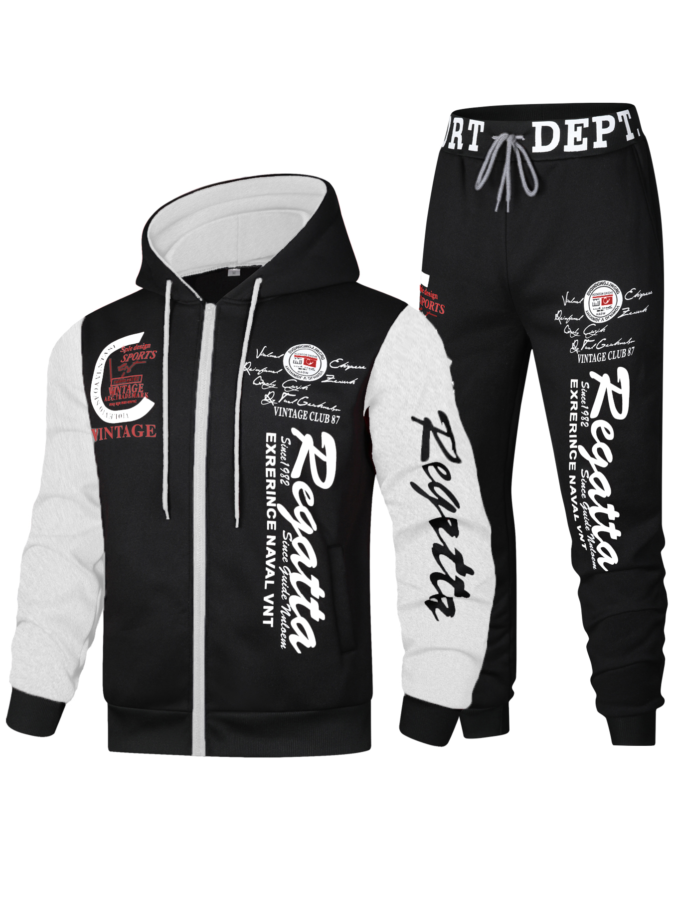 Men's R-Print 2-Piece Tracksuit - Vintage Sports Hoodie and Jogger Pants Set