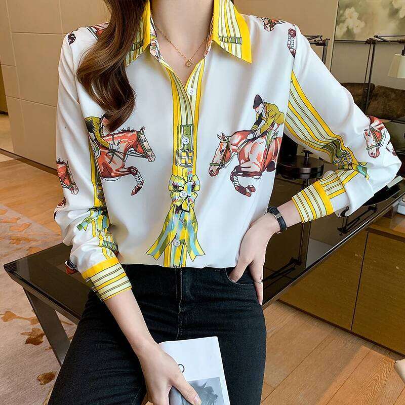 New Spring Women Blouses Fashion Elegant Ladies Printed Shirts Long Sleeve Tops Blusas Mujer