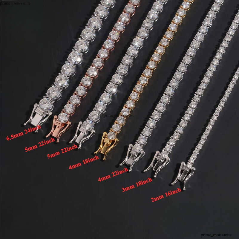 2mm-6.5mm Gold Plated Hip Hop Jewelry 925 Sterling Silver Vvs1 Silicon Stone VVS Moissanite Tennis Chain Bracelet Necklace dc