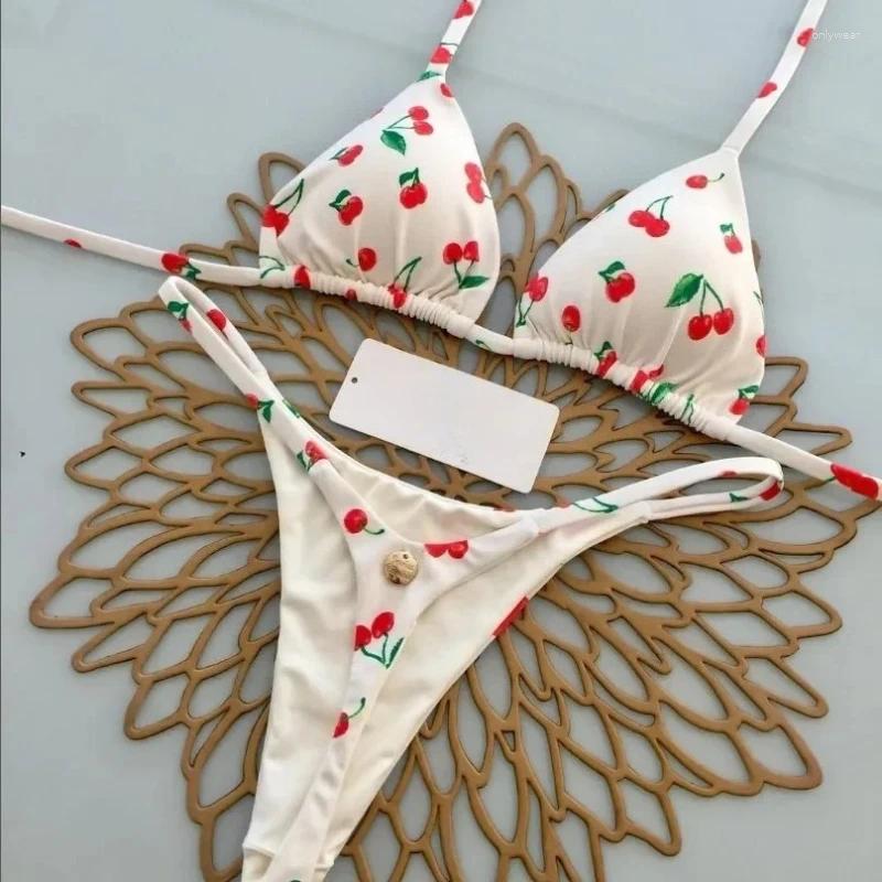 Women's Swimwear Summer Print Sexy Bikini Sets Halter Lace-up Tops Thongs Beach Style Bathing Suit Y2k Swimsuits Women Beachwear Fashion