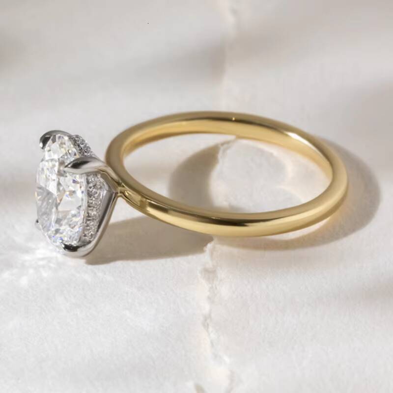 Custom 10K 14K 18K Gold Marquise Cut Engagement Ring GIA IGI Certified VVS CVD Lab-Grown Diamond Hidden Halo Two Tone Fine Rings