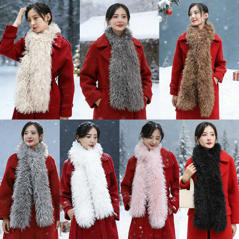 New style faux beach wool scarf for women, fashionable shawl for autumn and winter, lightweight luxury multi-purpose plush scarf with elegant collar J260109