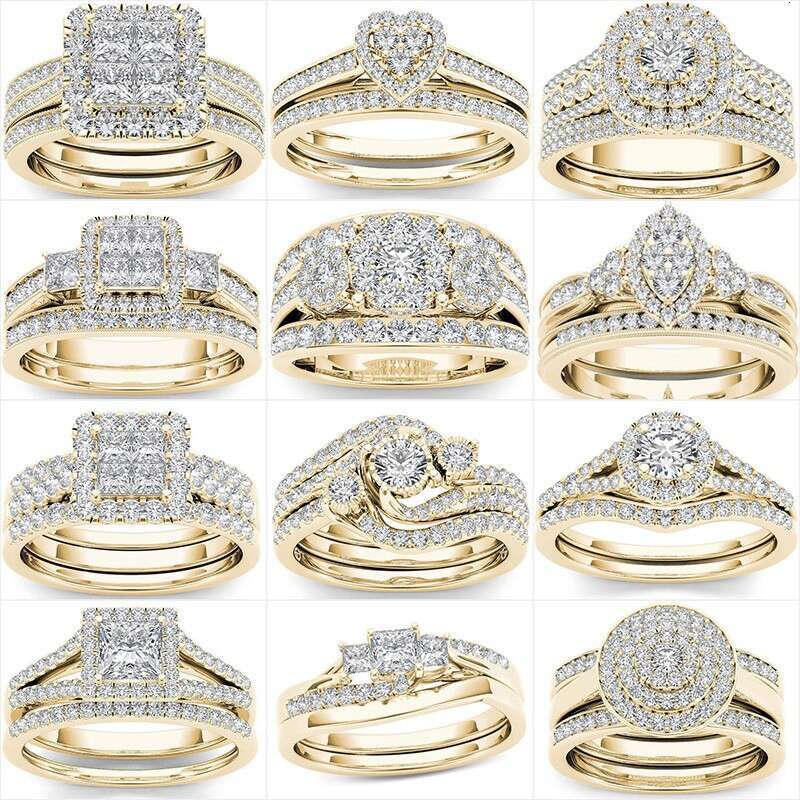 Sanjie TEMU Cross-Border Hot-Selling European And American Couple Gold-Plated Inlaid Zircon Rings For Women Direct From Manufacturer