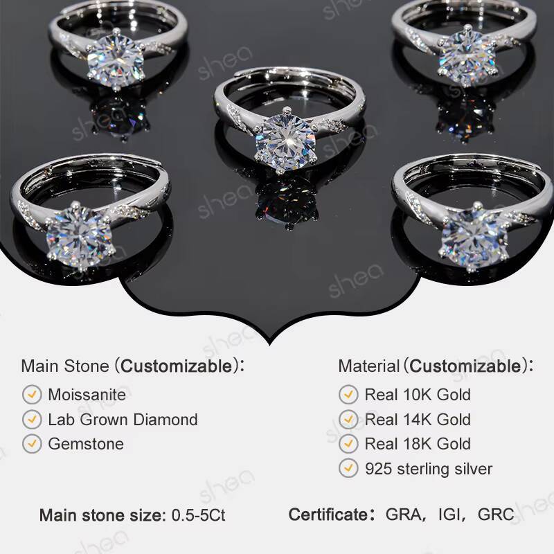 Factory Wholesale Custom 9K 10K 14K 18K Real Solid Pure Gold Au750 Gold Vvs Moissanite Diamond Solitaire Rings Engagement Ring