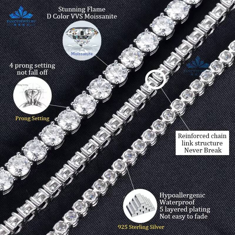 925 Silver Moissanite Tennis Bracelet D VVS Iced Out Moissanite Diamond Bracelet Gold Plated 2 -65mm Moissanite Tennis Chain