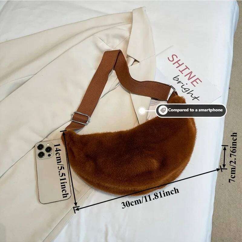 Autumn/Winter Women's Fuzzy Casual Versatile Shoulder Stylish Lightweight Crossbody Bag Fur-Trimmed Dumpling-Shaped Bags XJ260109