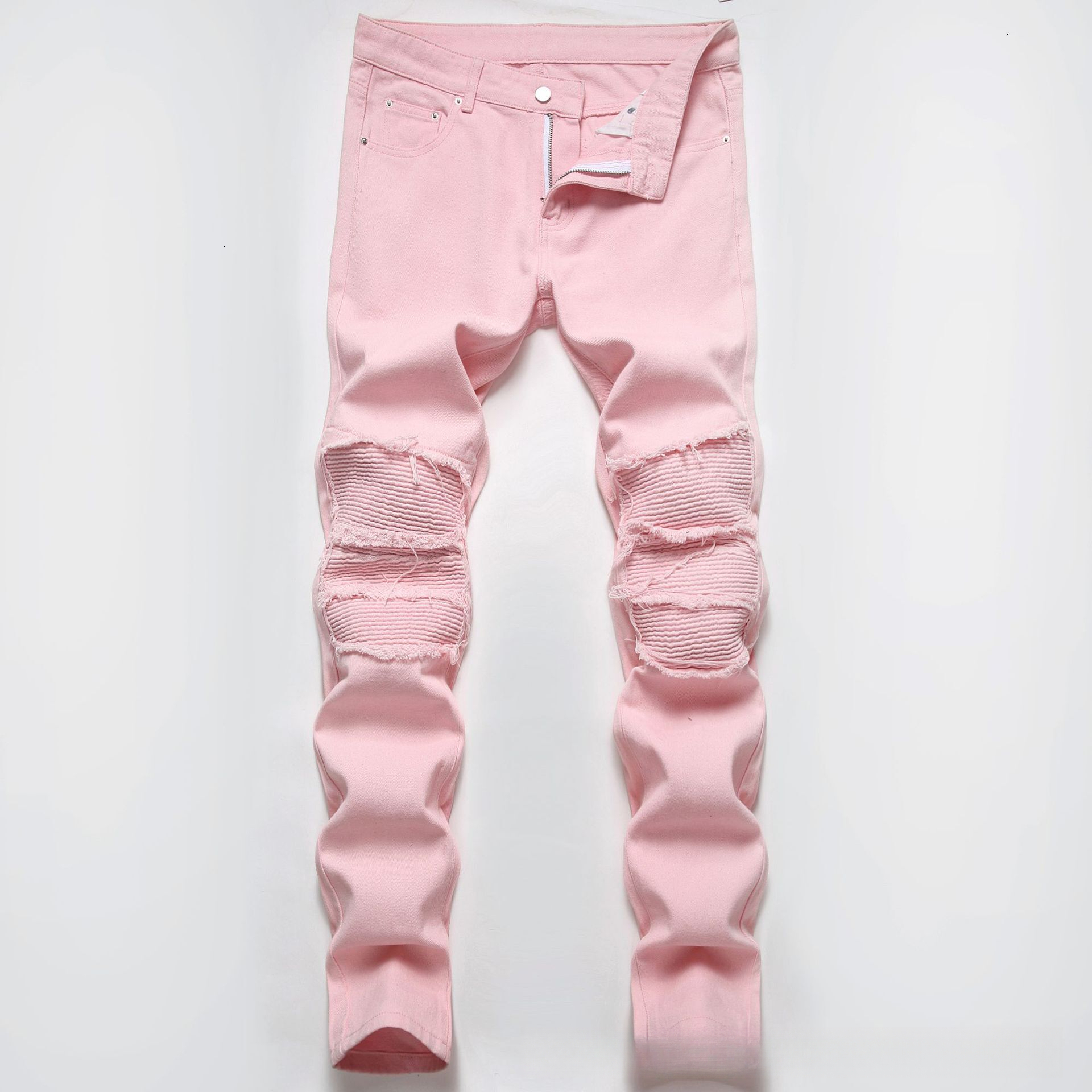 Designer Men's Jeans, Pink Patch Jeans, New European And American Casual High Street Straight Men's Long Pants In Stock, Loose Casual Pants