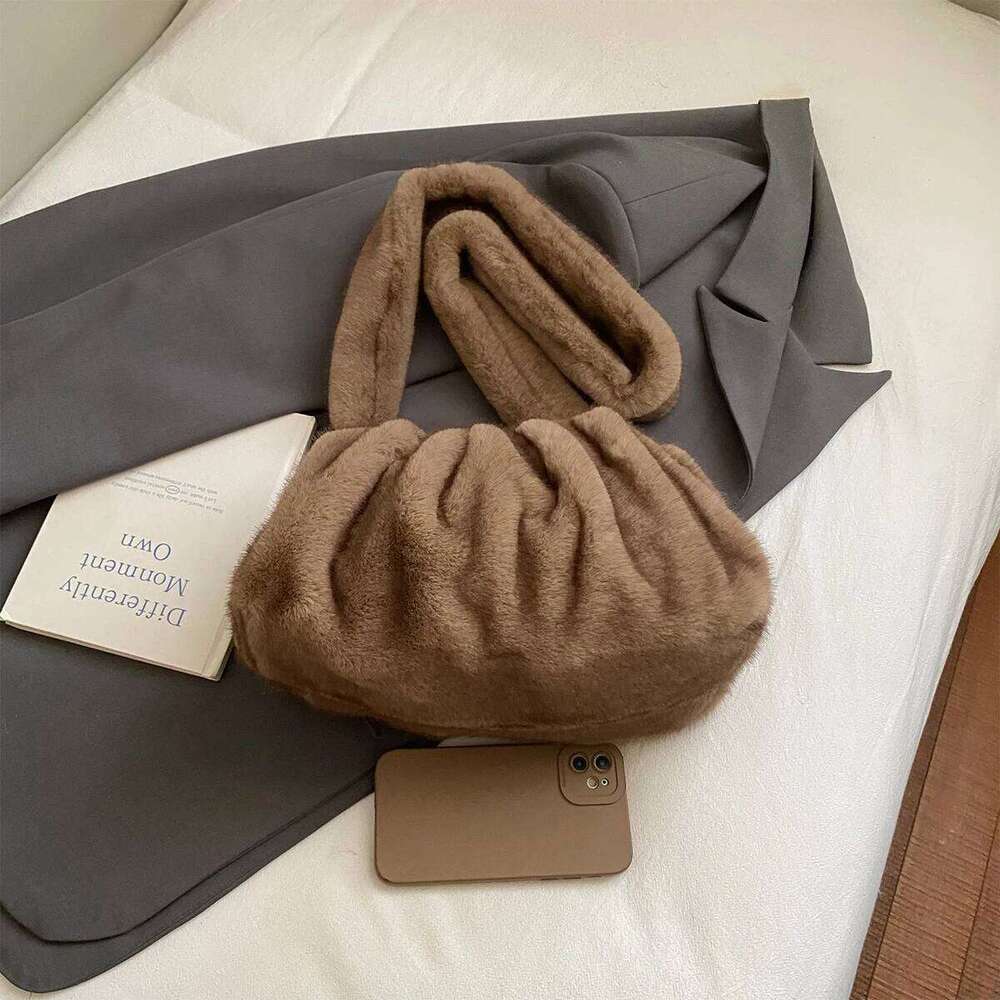 Ladies Casual CrossbodyBag Soft Furry Surface Crinkle Detailing Spacious Interior Removable Shoulder Strap Versatile Commute Bag XJ260109