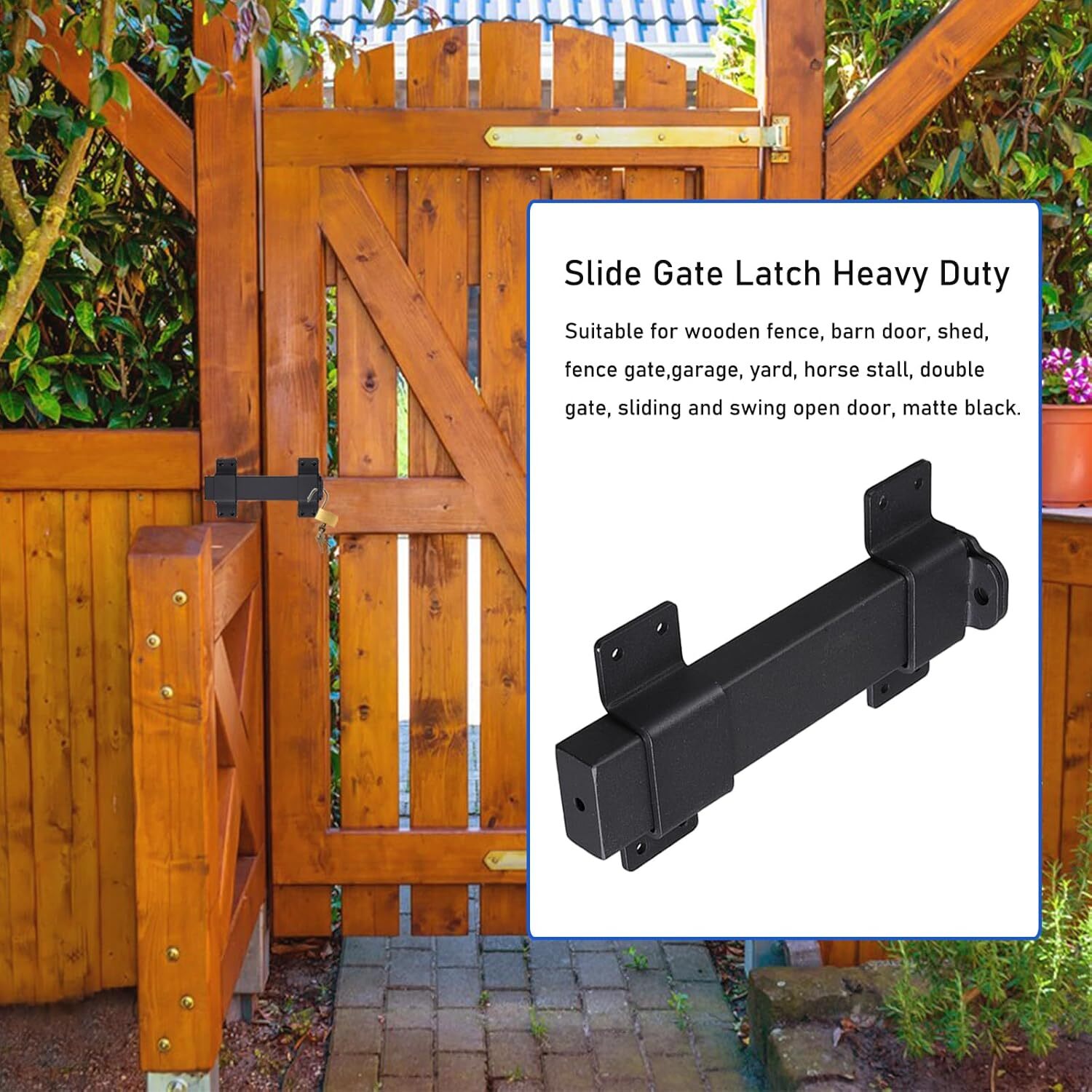 7.5inch Heavy Duty Security Sliding Lock with Padlock Hole Adjustable Door Latch, Suitable for Wooden Fence Barn Indoor and Outdoor Doors, etc.