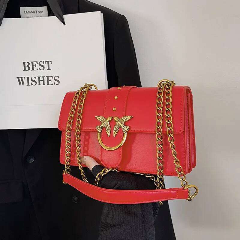 Swallow Print Korean Style Crossbody Bag Adjustable Chain Strap Mini Square Purse For Women Versatile Day To Night Fashion JINXIANGGUO