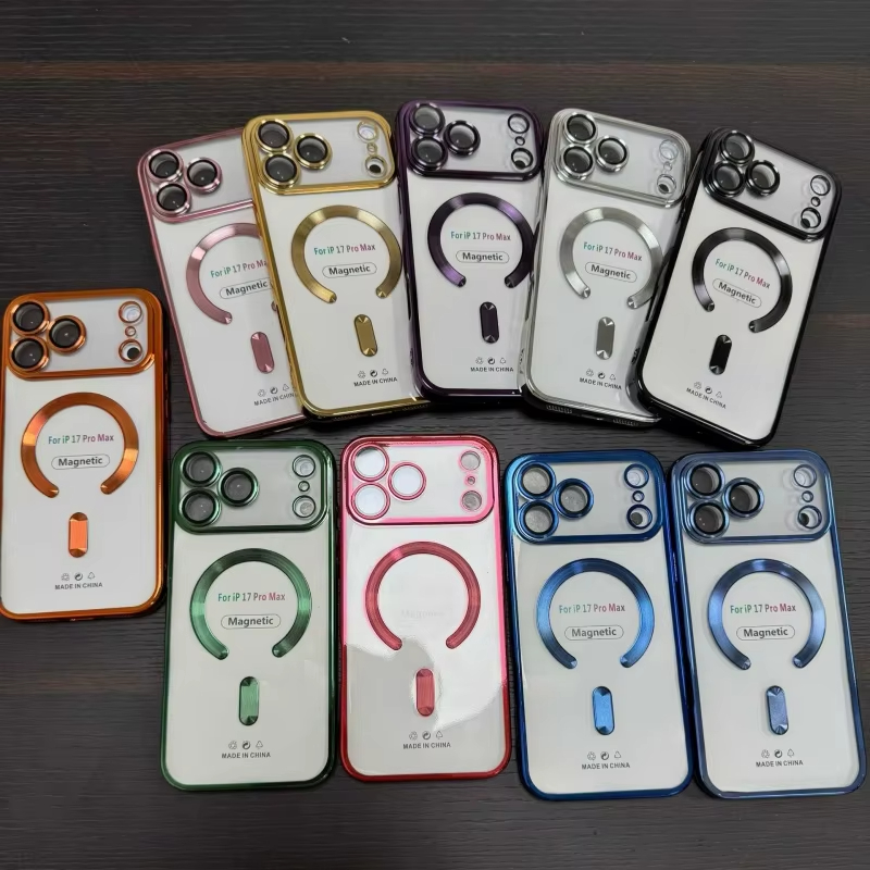 Magnetic Phone Cases for iPhone 17 16 16E 15 14 13 12 11 Pro Max Samsung S25 S26 S23 S24 Plus Ultra CD Grain Chromed Clear Plating Soft TPU with Camer