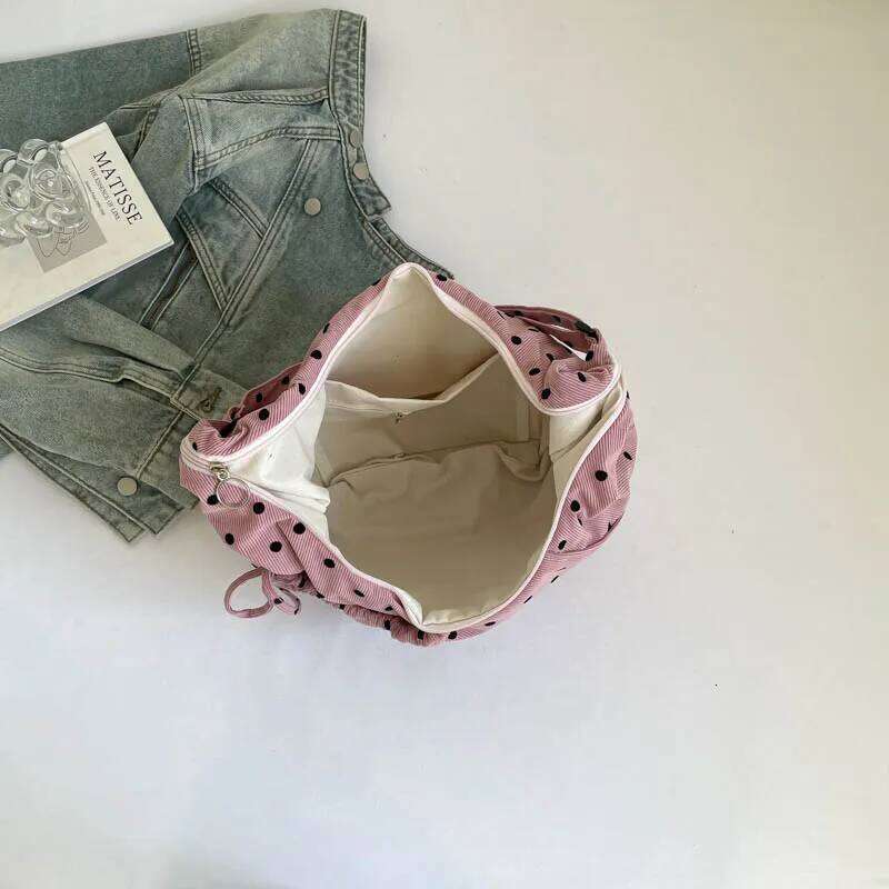 Cute Pink Polka Dot Corduroy Crescent Shoulder Drawstring 2025 New Trendy Design Casual Crossbody Bag for Women Daily Use XJ260109