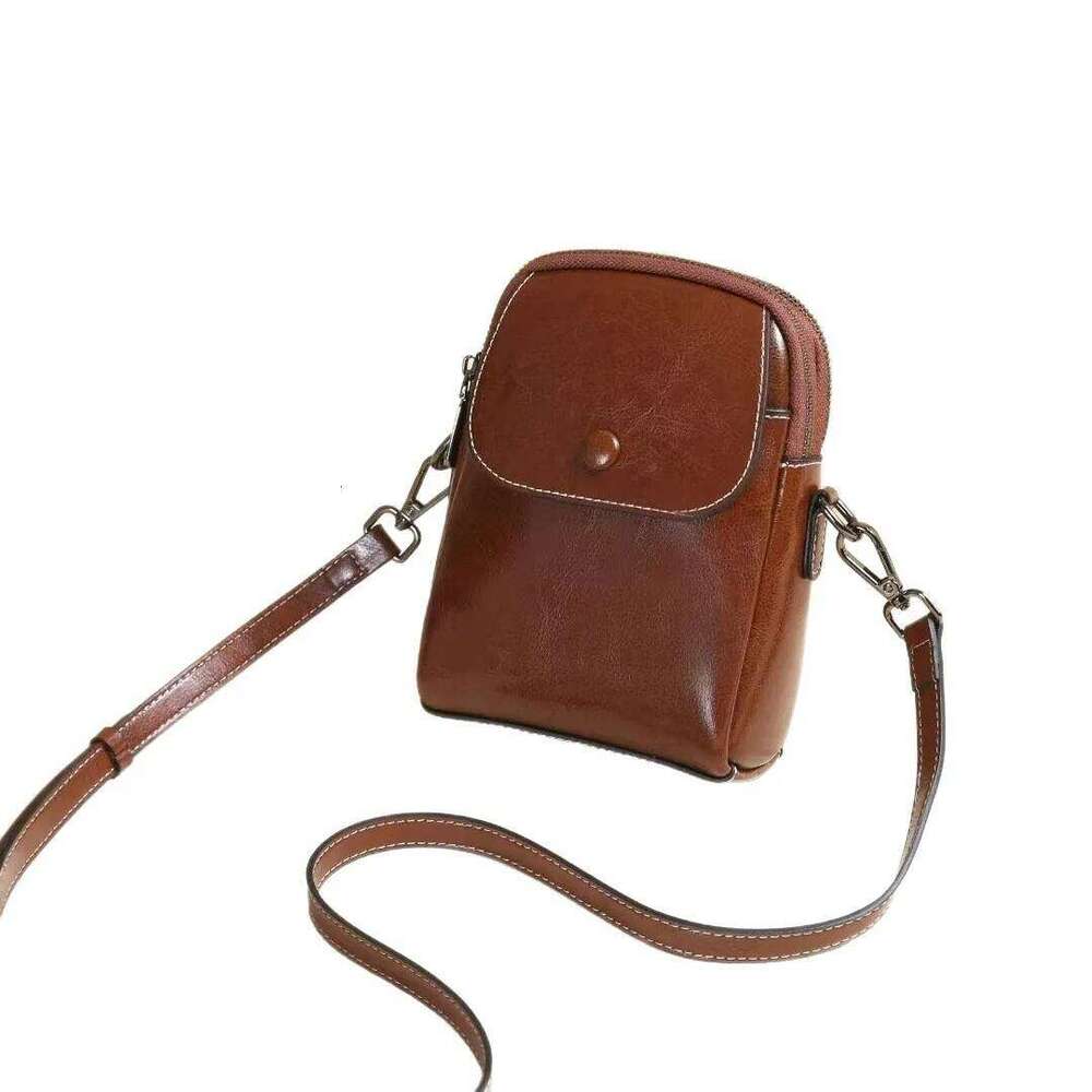 Ladies real leather high-end shoulder bag retro square flip phone storage diagonal cross commuting small backpack XJ260109