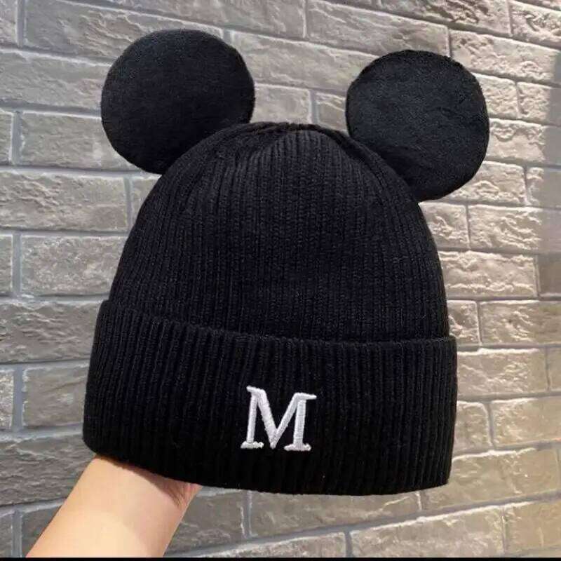 Disney Disney Mickey Mouse Fashion Cartoon M-Mark Ears Knitted Hat Men Women Must Have Autumn Winter Couple Christmas Halloween Gifts XJ260109