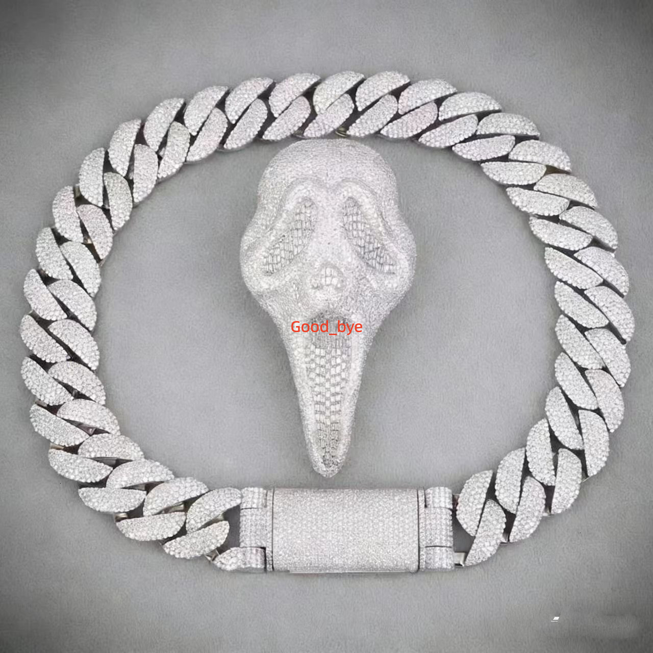 Moissanite Ghost Face Pendant Cuban Chain Iced Out Hip Hop Necklace in 925 Silver Custom Bling Jewelry for Men